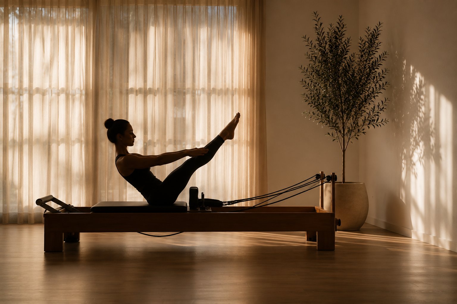 Pilates silhouette on reformer